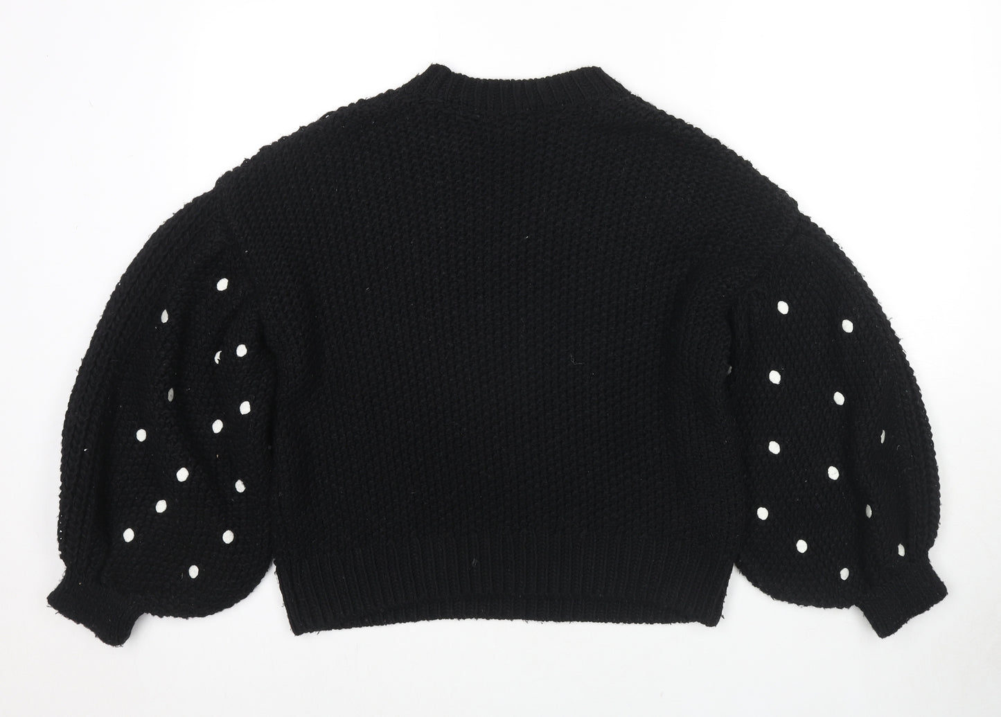 Topshop Womens Black Crew Neck Polka Dot Acrylic Pullover Jumper Size S - Balloon Sleeves