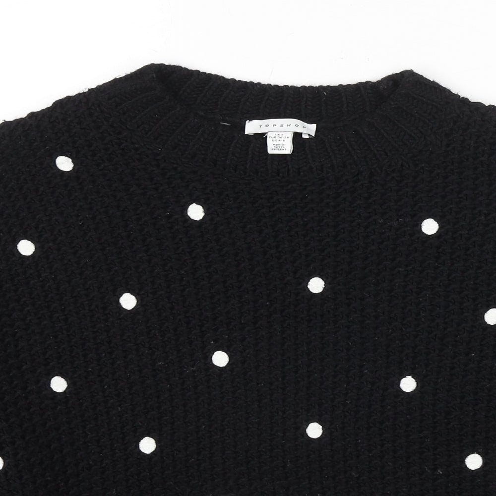 Topshop Womens Black Crew Neck Polka Dot Acrylic Pullover Jumper Size S - Balloon Sleeves