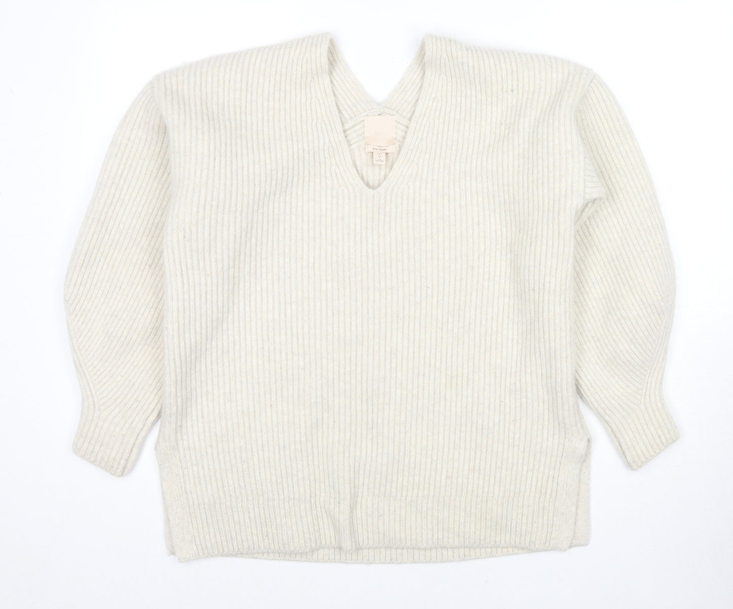 H&M Womens Ivory V-Neck Wool Pullover Jumper Size S