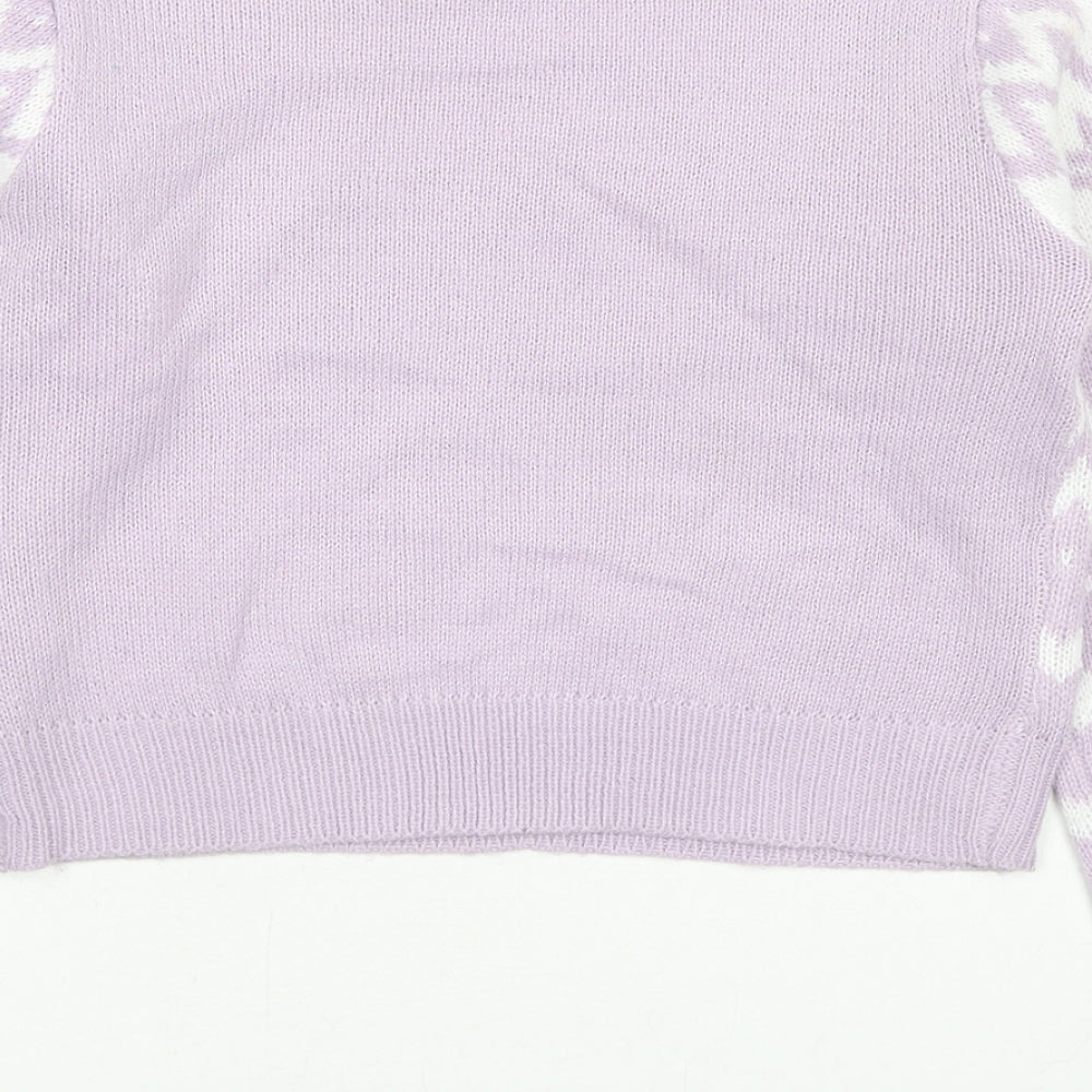 Boohoo Womens Purple Crew Neck Geometric Acrylic Pullover Jumper Size S - Cropped