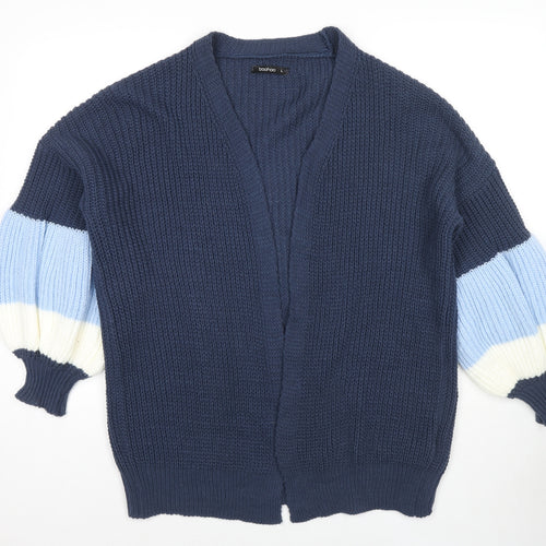 Boohoo Womens Blue V-Neck Acrylic Cardigan Jumper Size L - Open