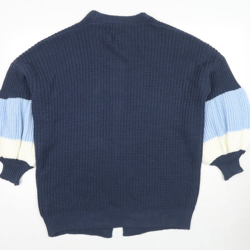 Boohoo Womens Blue V-Neck Acrylic Cardigan Jumper Size L - Open