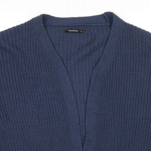 Boohoo Womens Blue V-Neck Acrylic Cardigan Jumper Size L - Open