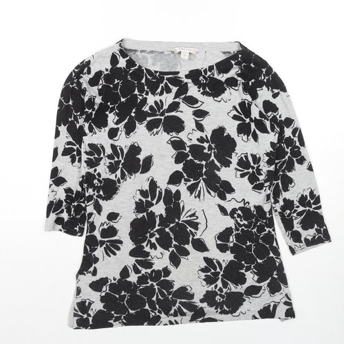 Precis Womens Grey Boat Neck Floral Viscose Pullover Jumper Size XS