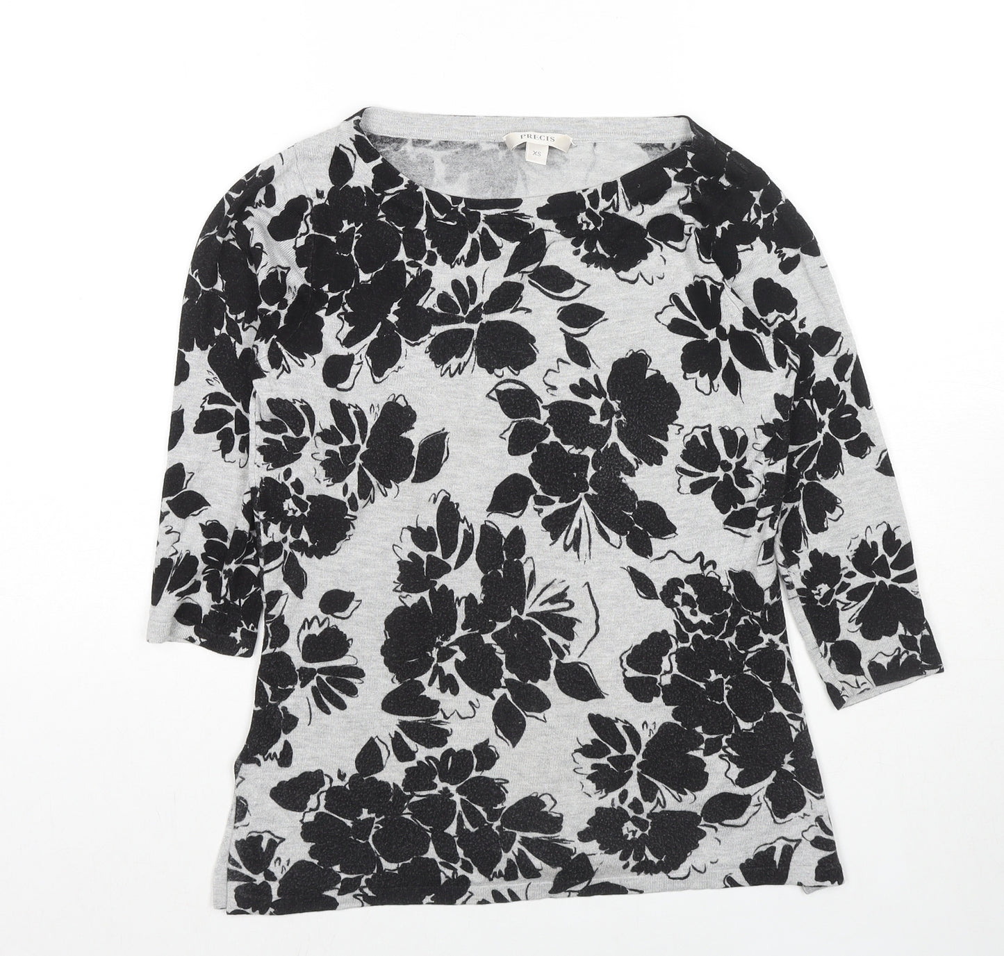 Precis Womens Grey Boat Neck Floral Viscose Pullover Jumper Size XS