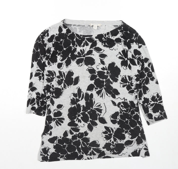 Precis Womens Grey Boat Neck Floral Viscose Pullover Jumper Size XS