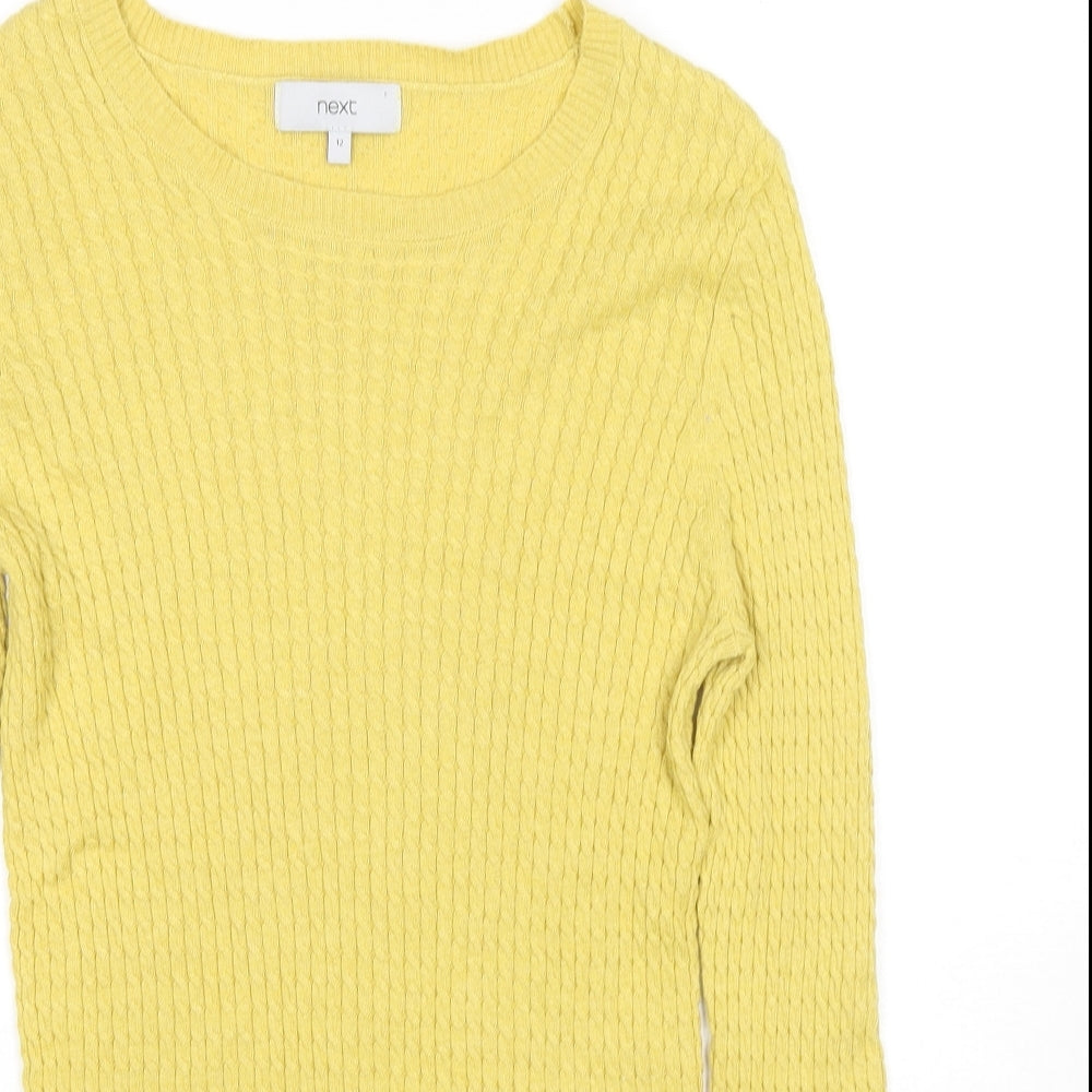 NEXT Womens Yellow Boat Neck Cotton Pullover Jumper Size 12