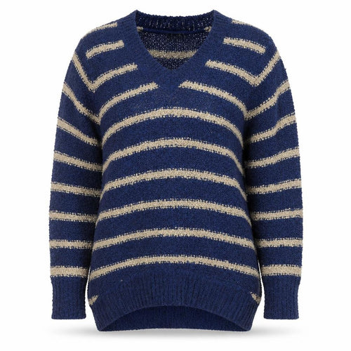 Originals Womens Blue V-Neck Striped Acrylic Pullover Jumper Size L