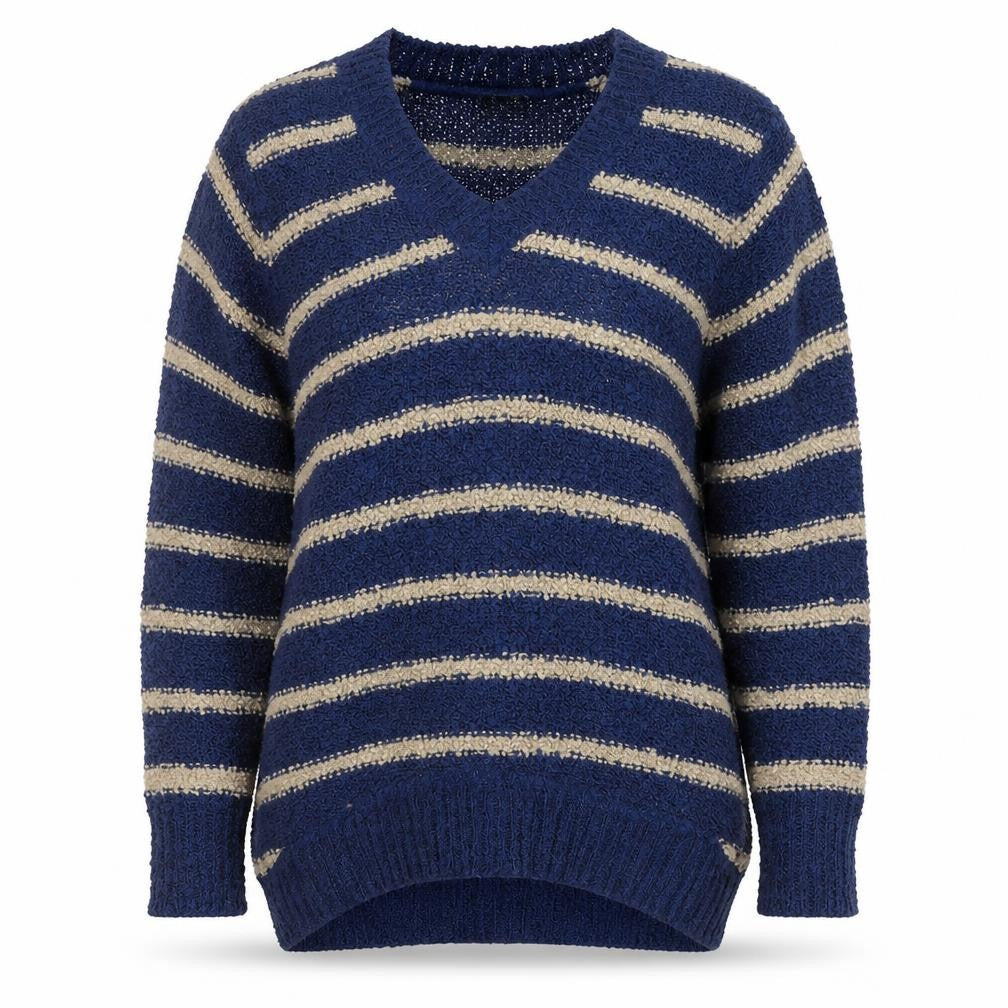 Originals Womens Blue V-Neck Striped Acrylic Pullover Jumper Size L