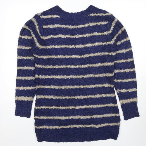 Originals Womens Blue V-Neck Striped Acrylic Pullover Jumper Size L