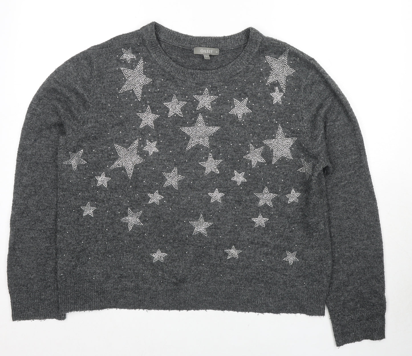Oasis Womens Grey Round Neck Polyester Pullover Jumper Size XL - Star Detail