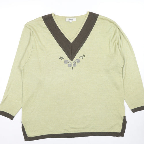 Whimsy by Lunaire Womens Green V-Neck Acrylic Pullover Jumper Size L