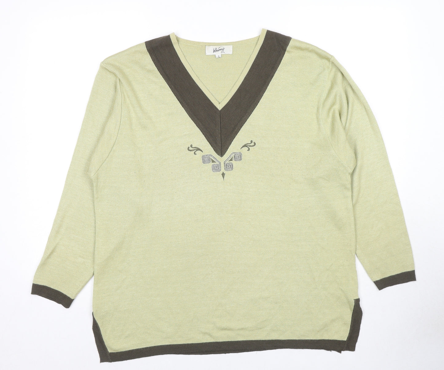 Whimsy by Lunaire Womens Green V-Neck Acrylic Pullover Jumper Size L