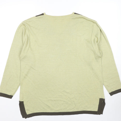 Whimsy by Lunaire Womens Green V-Neck Acrylic Pullover Jumper Size L
