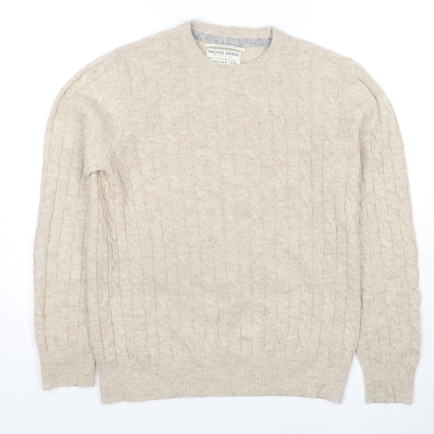 Racing Green Womens Beige Round Neck Wool Pullover Jumper Size M