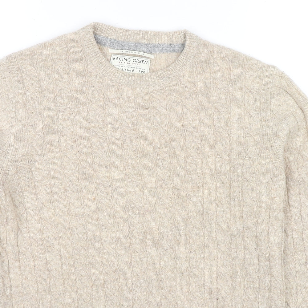 Racing Green Womens Beige Round Neck Wool Pullover Jumper Size M
