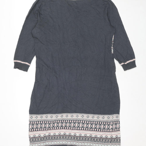 Monsoon Womens Grey Cotton Shift Size 18 Round Neck Pullover - Fair Isle Pattern