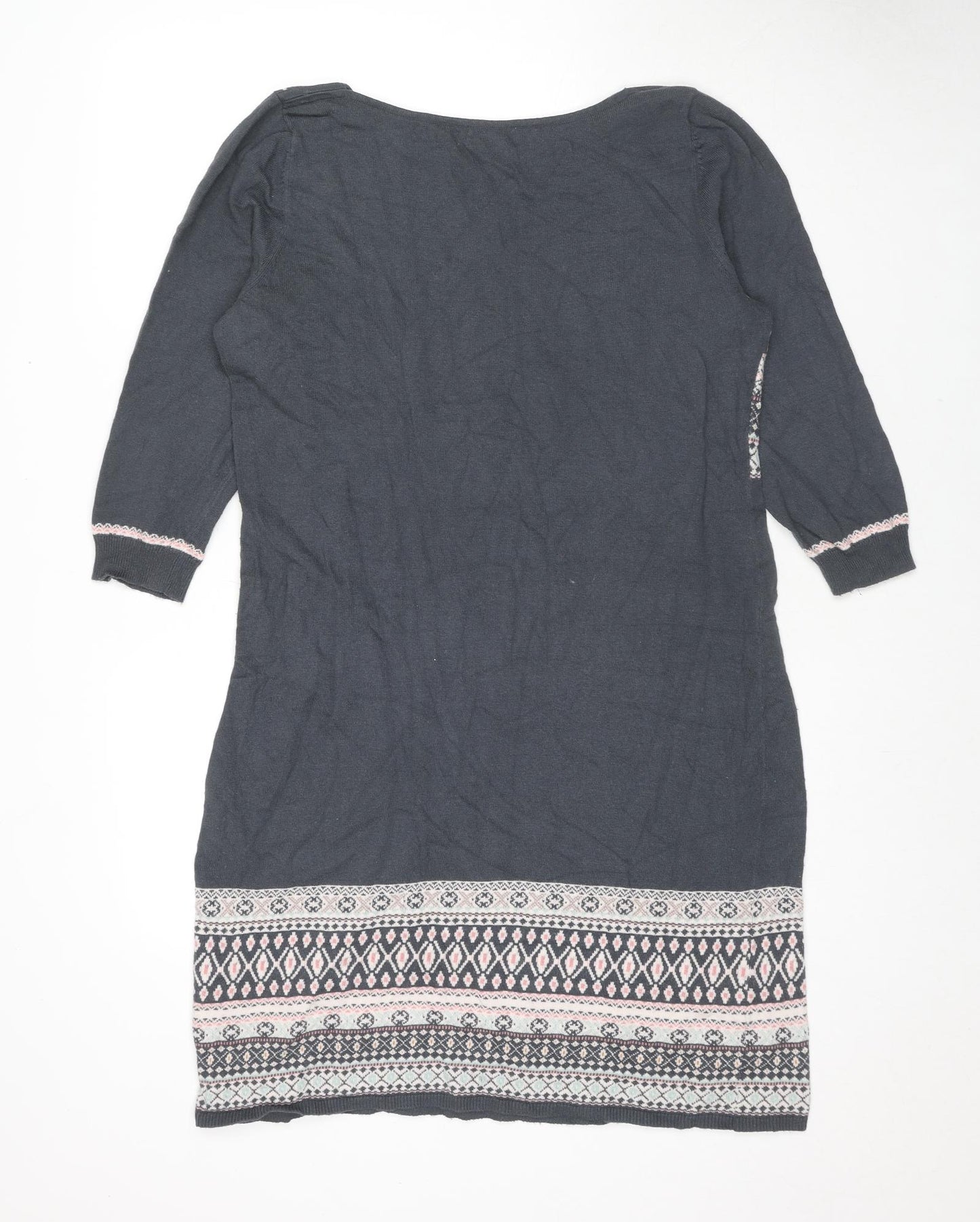 Monsoon Womens Grey Cotton Shift Size 18 Round Neck Pullover - Fair Isle Pattern