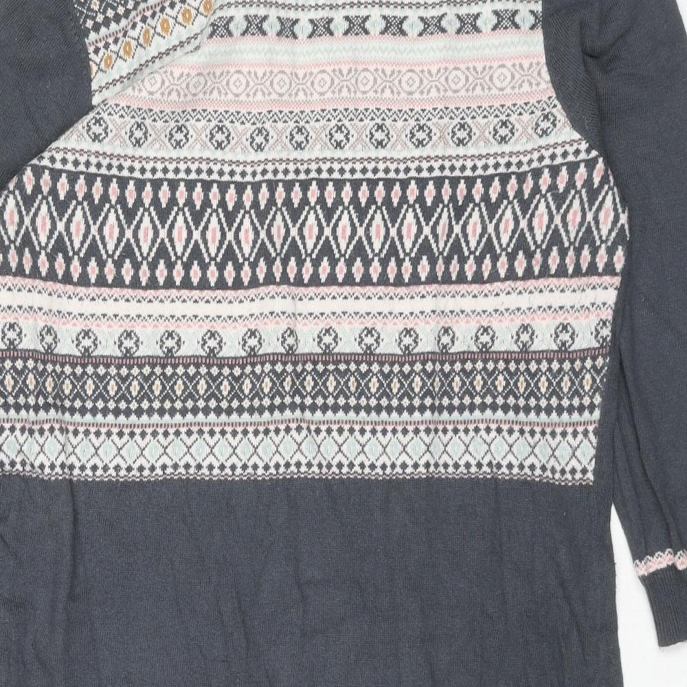 Monsoon Womens Grey Cotton Shift Size 18 Round Neck Pullover - Fair Isle Pattern