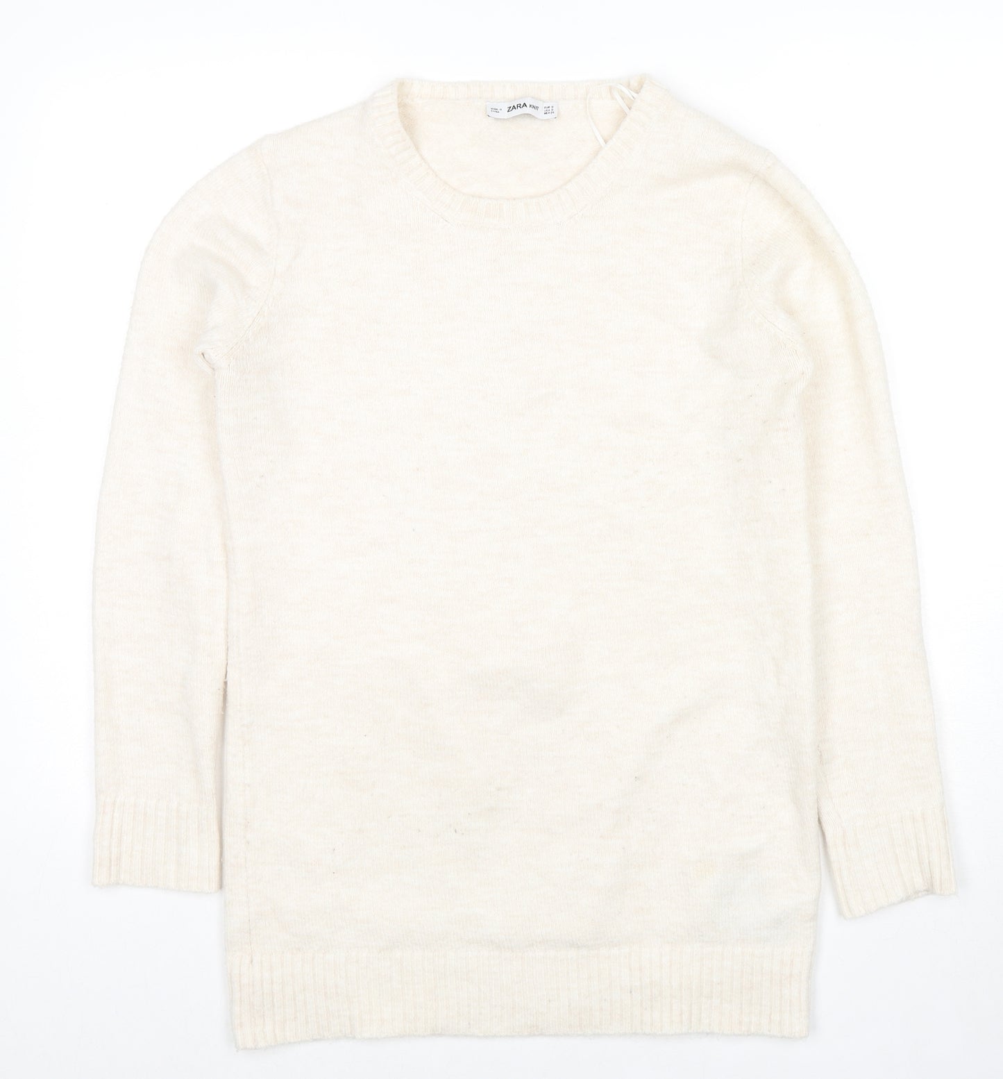 Zara Womens Beige Round Neck Acrylic Pullover Jumper Size S