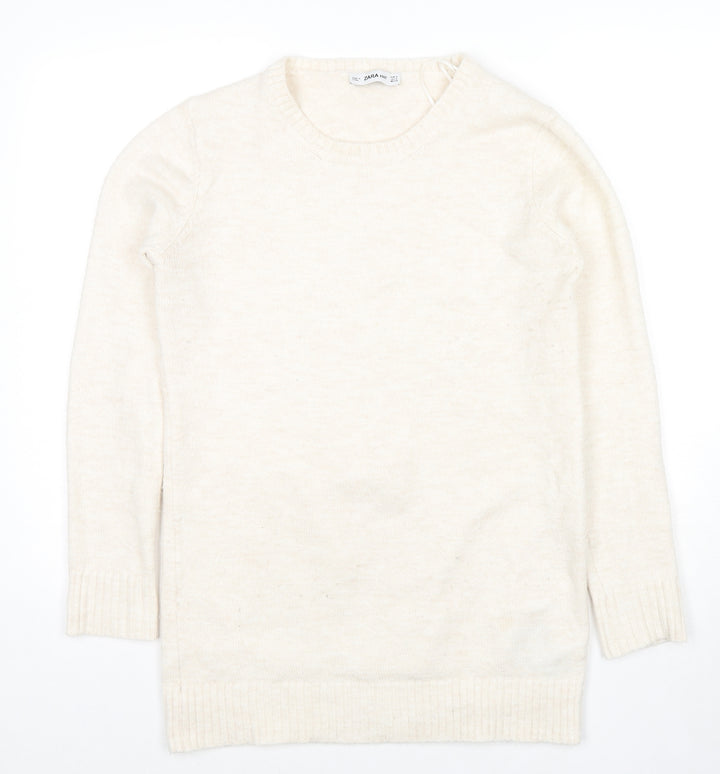 Zara Womens Beige Round Neck Acrylic Pullover Jumper Size S