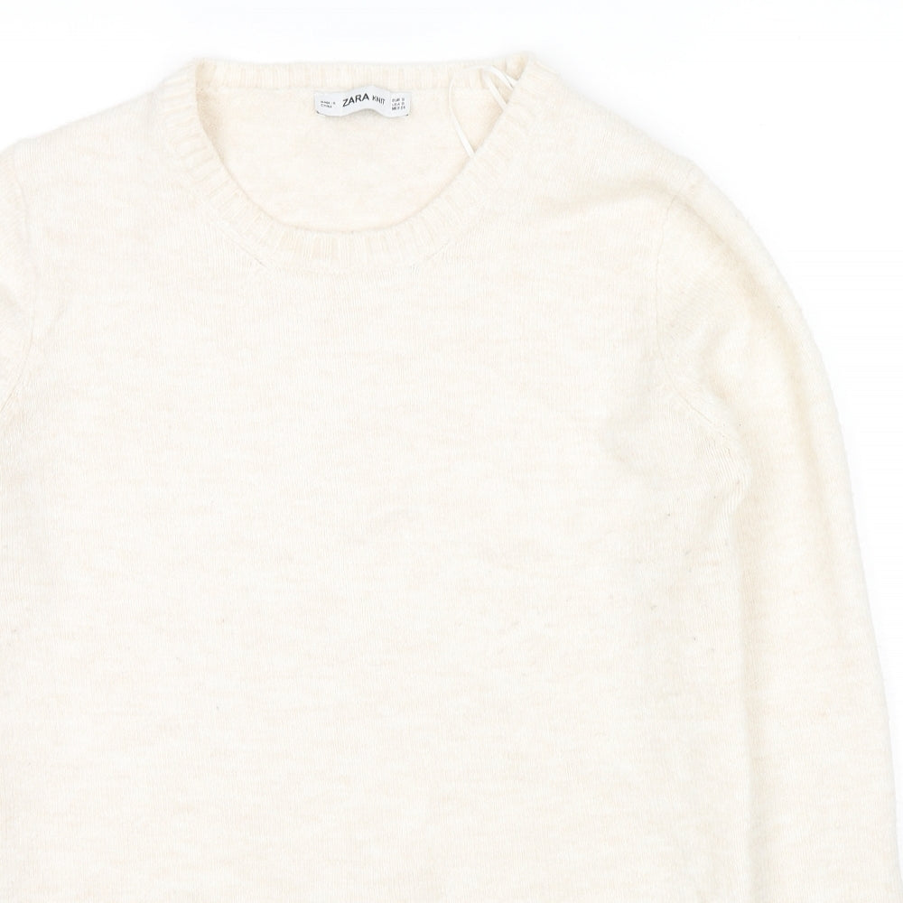 Zara Womens Beige Round Neck Acrylic Pullover Jumper Size S