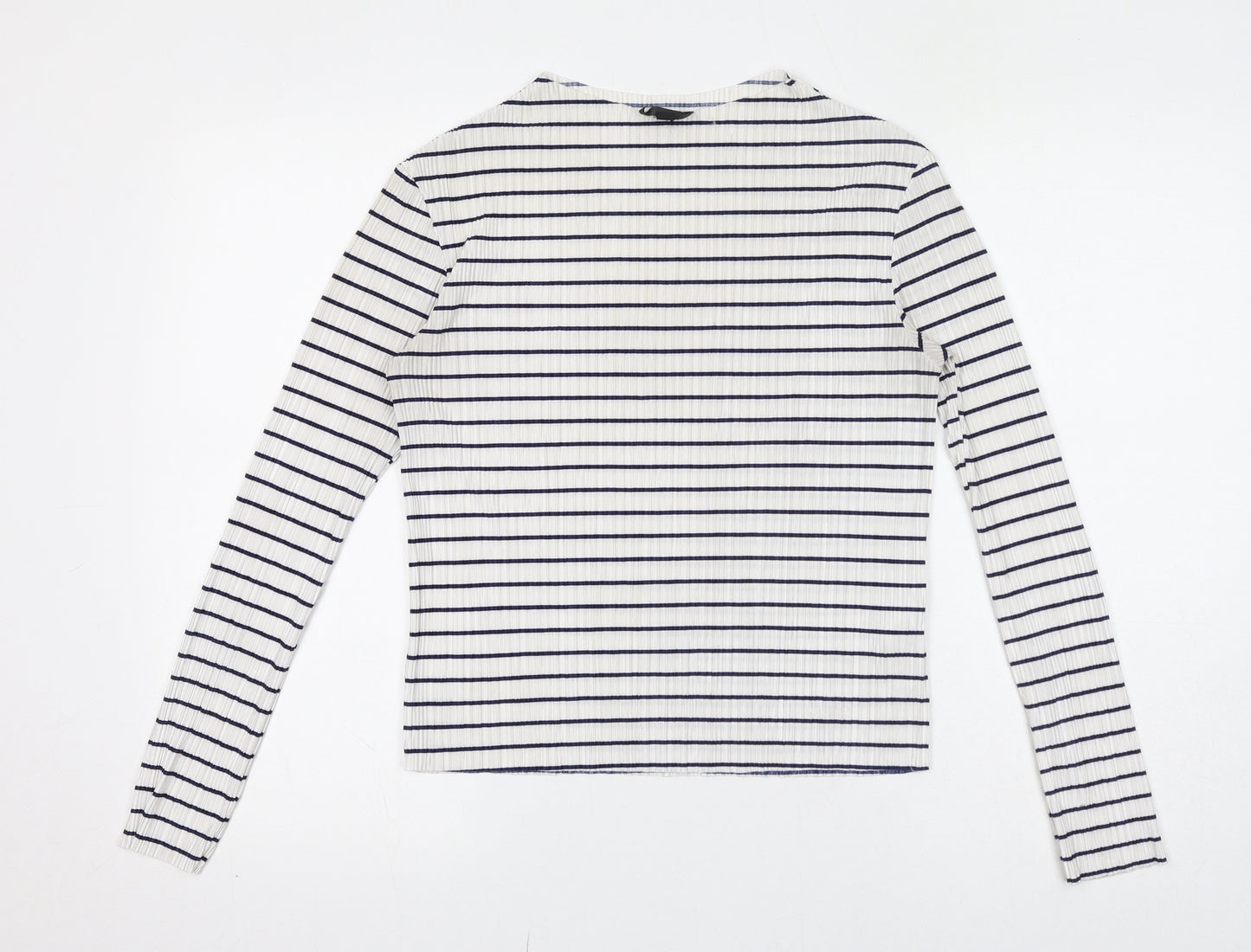 Topshop Womens White Striped Polyester Basic T-Shirt Size 8 Crew Neck