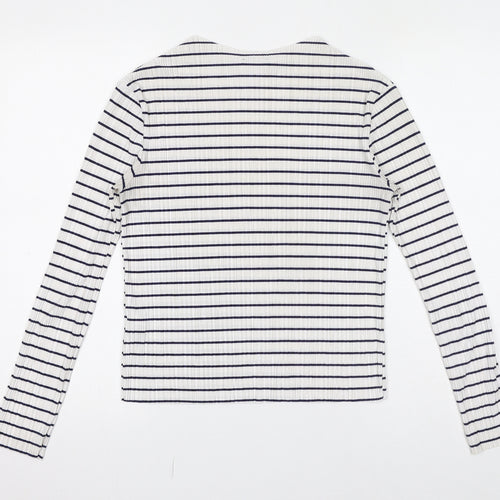 Topshop Womens White Striped Polyester Basic T-Shirt Size 8 Crew Neck