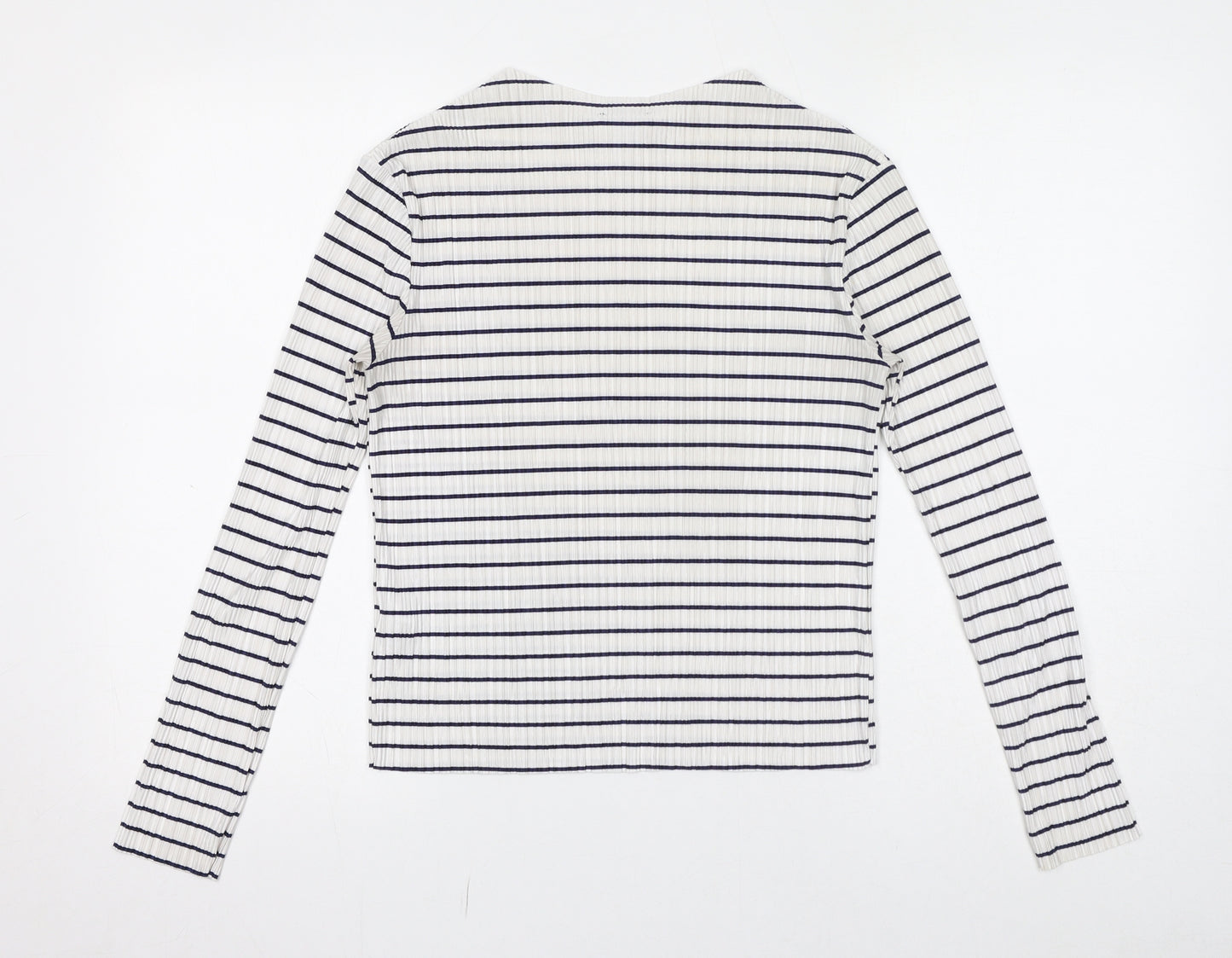 Topshop Womens White Striped Polyester Basic T-Shirt Size 8 Crew Neck