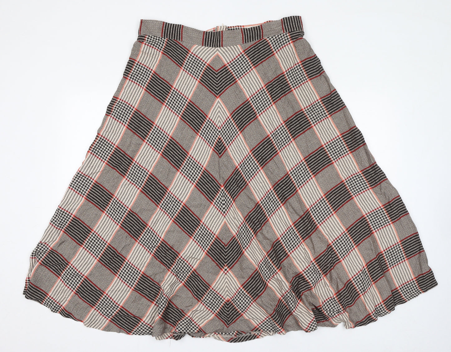 Per Una Womens Beige Check Viscose Flare Skirt Size 16 Zip - Plaid Pattern