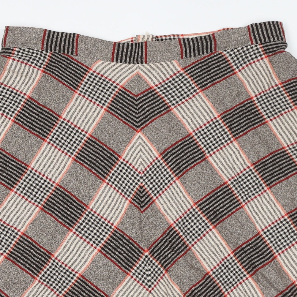 Per Una Womens Beige Check Viscose Flare Skirt Size 16 Zip - Plaid Pattern