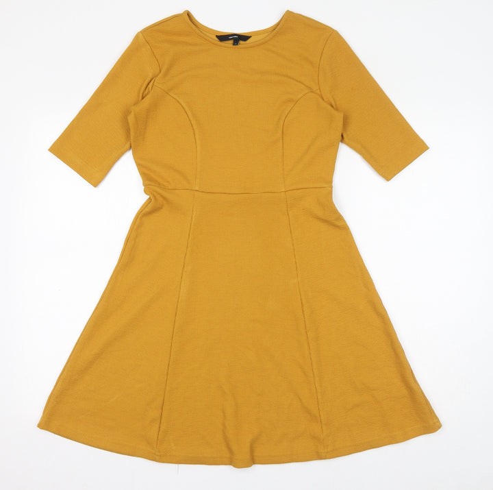 VERO MODA Womens Yellow Polyester Fit & Flare Size S Round Neck Pullover
