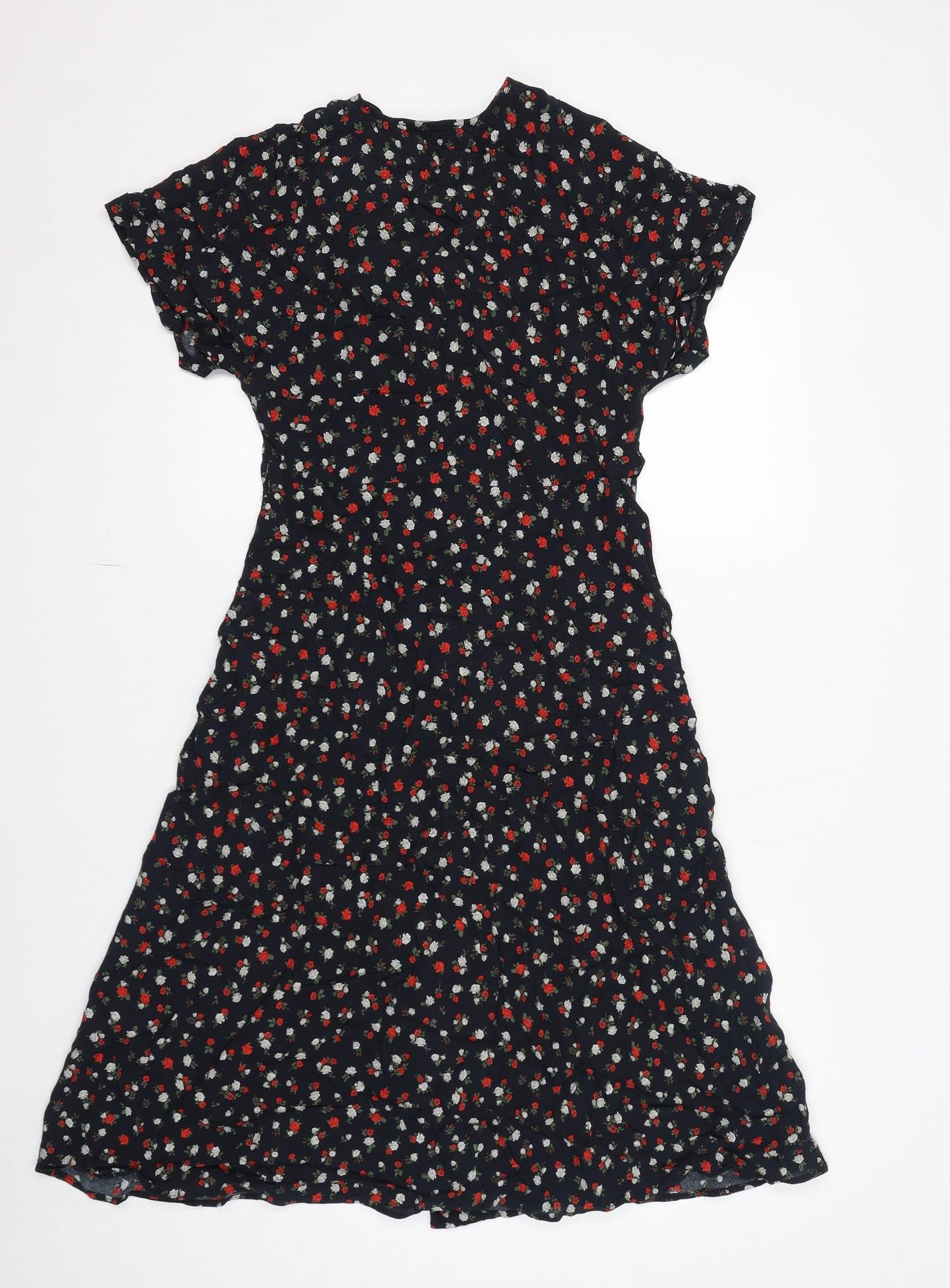 New Look Womens Blue Floral Viscose A-Line Size 12 V-Neck Button