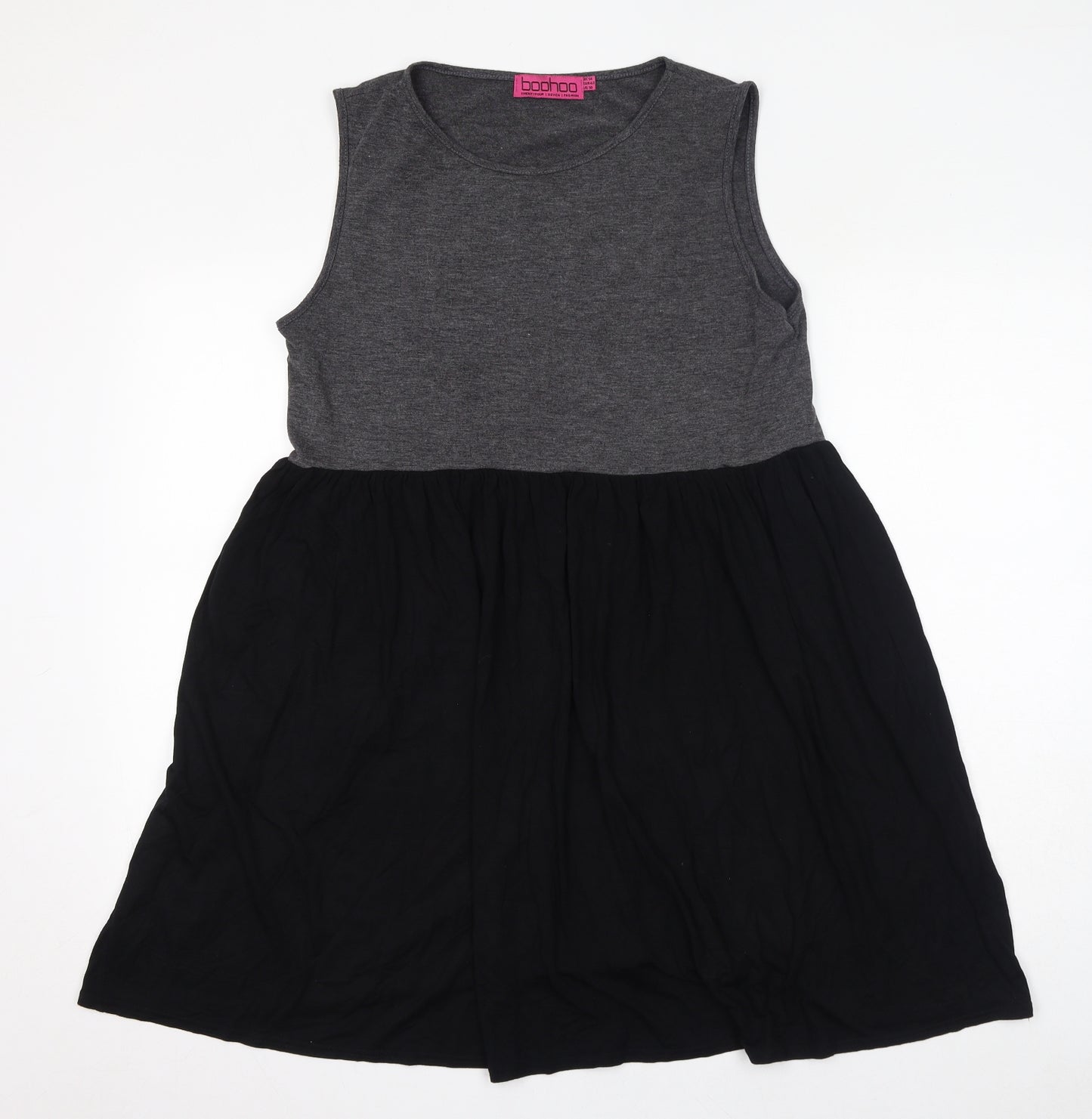 Boohoo Womens Black Viscose Tank Dress Size 14 Round Neck Pullover