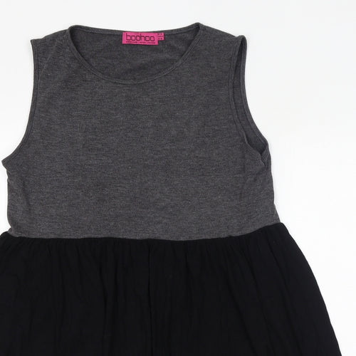 Boohoo Womens Black Viscose Tank Dress Size 14 Round Neck Pullover