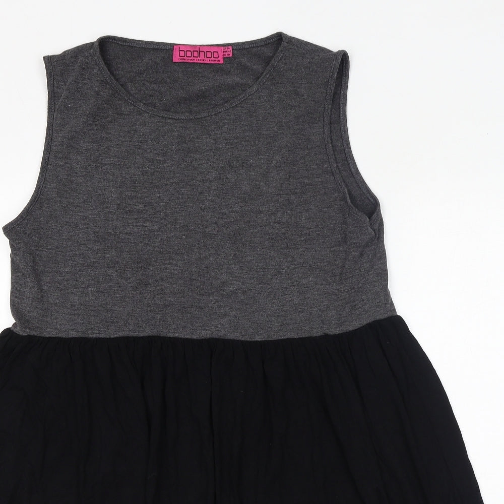 Boohoo Womens Black Viscose Tank Dress Size 14 Round Neck Pullover