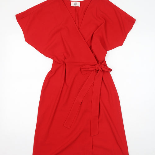 RIDE Womens Red Polyamide Wrap Dress Size XS V-Neck Button