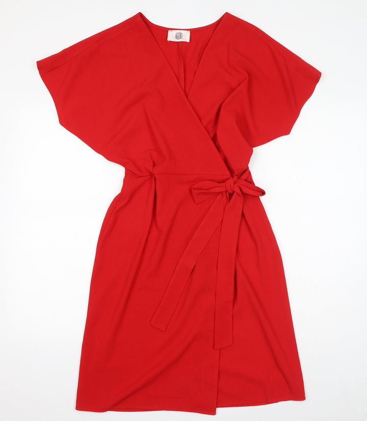 RIDE Womens Red Polyamide Wrap Dress Size XS V-Neck Button