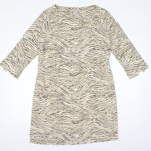 H&M Womens Ivory Animal Print Polyester Shift Size M Boat Neck Pullover