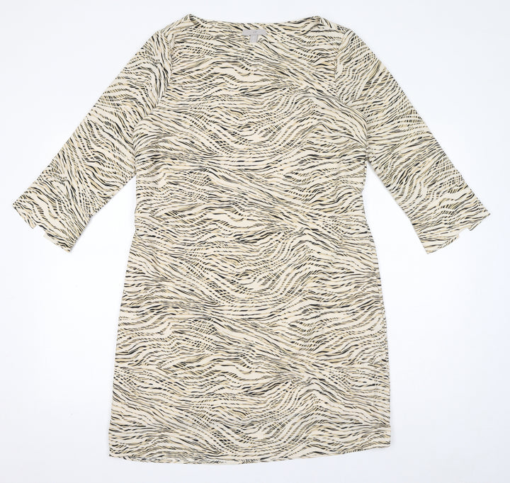 H&M Womens Ivory Animal Print Polyester Shift Size M Boat Neck Pullover