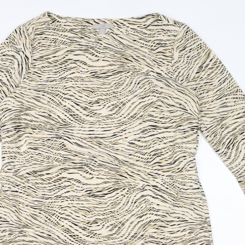 H&M Womens Ivory Animal Print Polyester Shift Size M Boat Neck Pullover