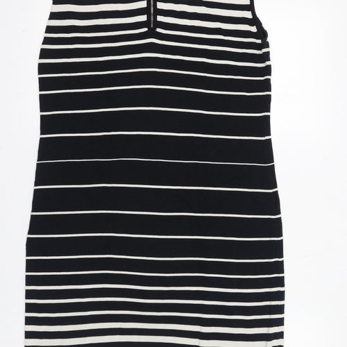 Adrienne Vittadini Womens Black Striped Viscose Shift Size M Round Neck Zip