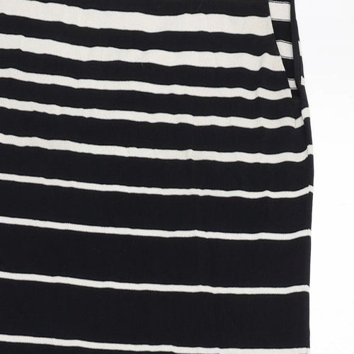 Adrienne Vittadini Womens Black Striped Viscose Shift Size M Round Neck Zip