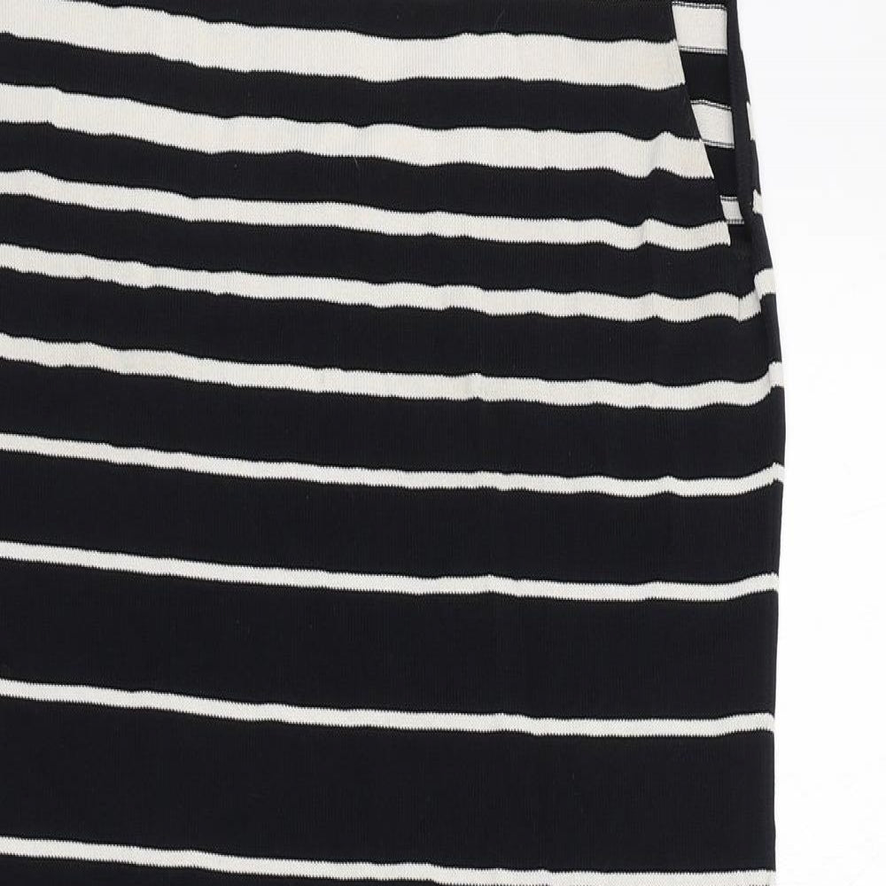 Adrienne Vittadini Womens Black Striped Viscose Shift Size M Round Neck Zip