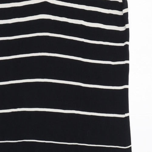 Adrienne Vittadini Womens Black Striped Viscose Shift Size M Round Neck Zip