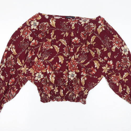 Limited Edition Womens Red Floral Viscose Basic Blouse Size 8 Boat Neck