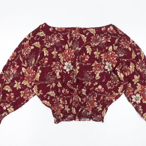 Limited Edition Womens Red Floral Viscose Basic Blouse Size 8 Boat Neck