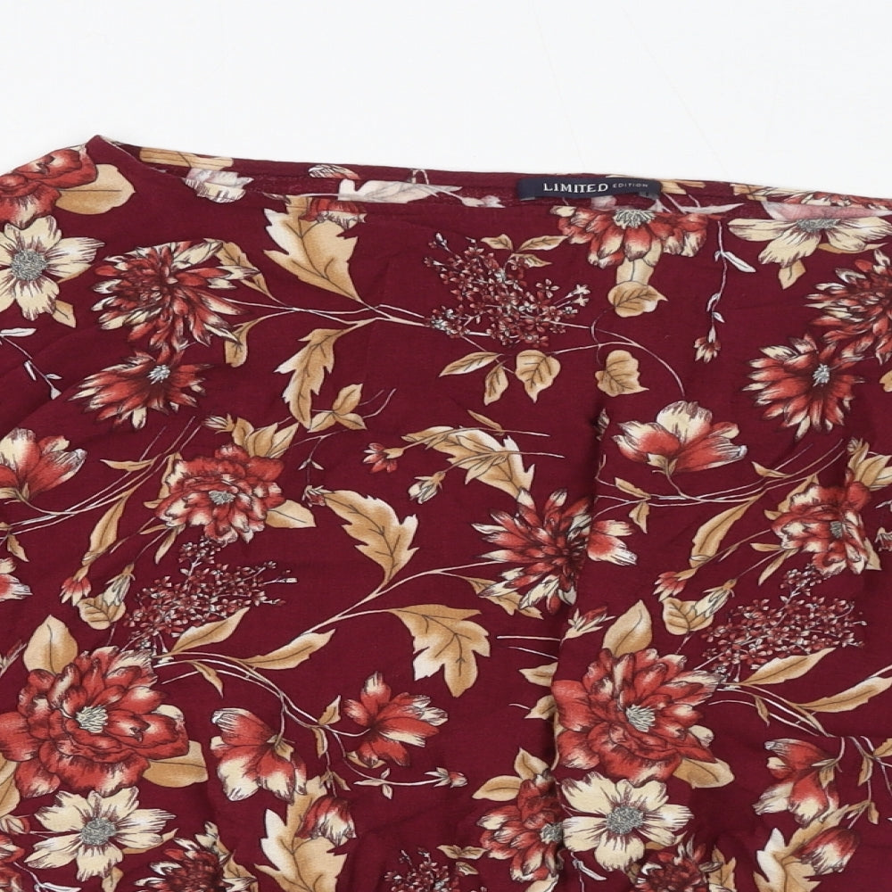 Limited Edition Womens Red Floral Viscose Basic Blouse Size 8 Boat Neck