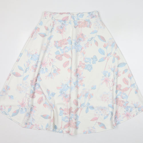 Boohoo Womens White Floral Polyester Skater Skirt Size 14