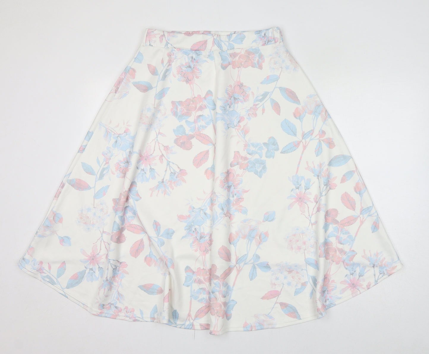 Boohoo Womens White Floral Polyester Skater Skirt Size 14